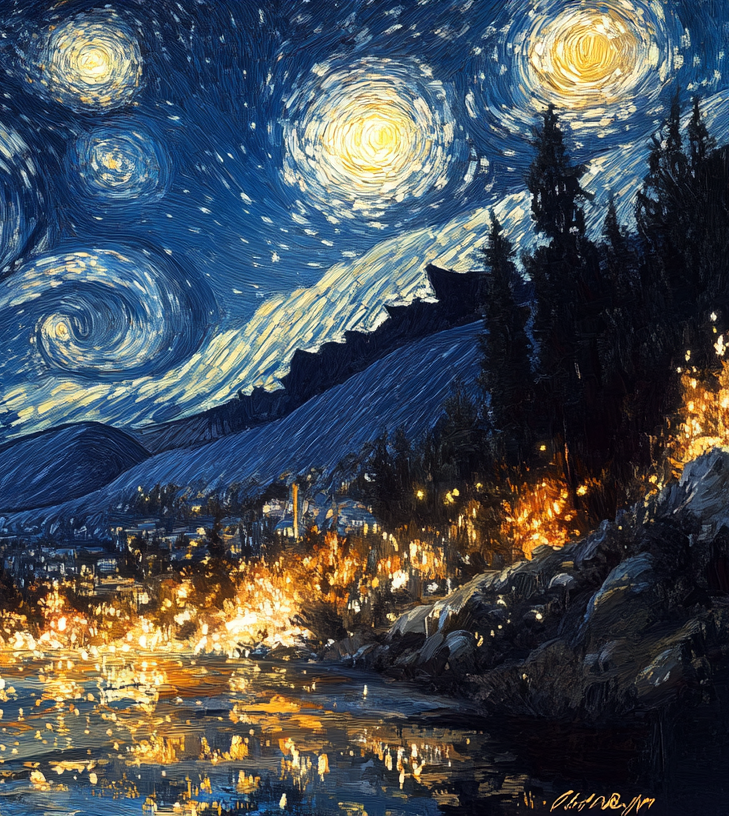 VAN GOGH - PLYMOUTH BARRACUDA 1964 IN A STARRY NIGHT