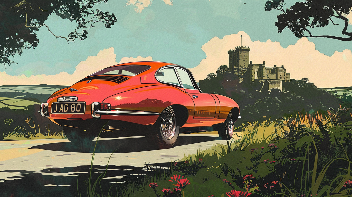 PANORAMIC - JAG E 1969 in a CARTOON STYLE GRAPHIC
