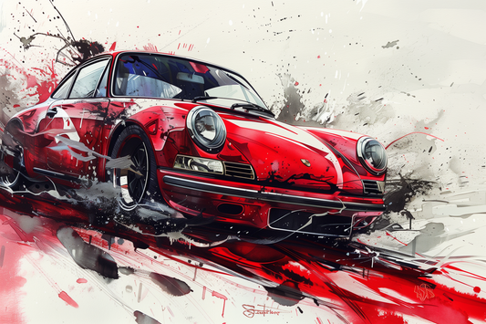 PORSCHE RED 911 IN MOTION