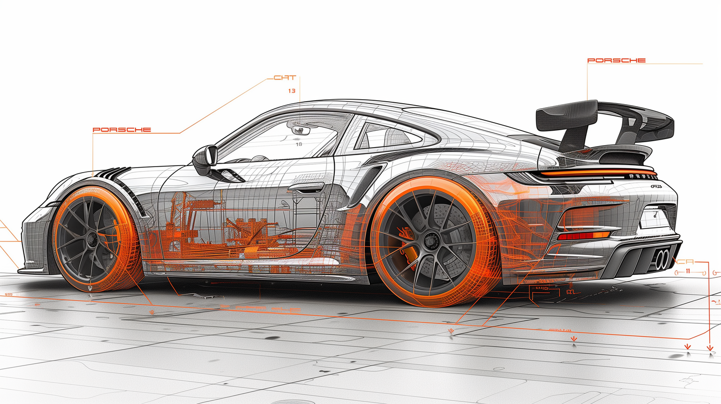 STREET ART - 911 GT3 GEOMETRICAL ORANGE POWER