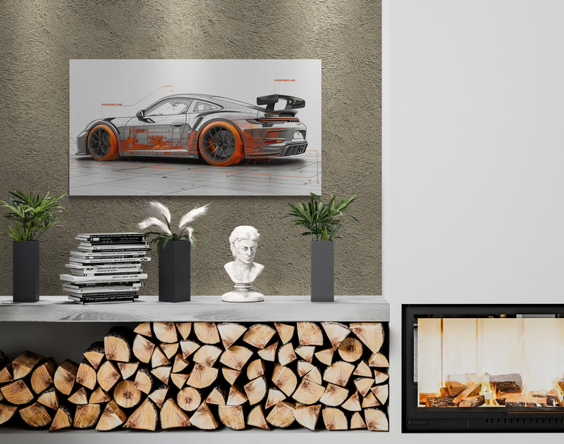 STREET ART - 911 GT3 GEOMETRICAL ORANGE POWER