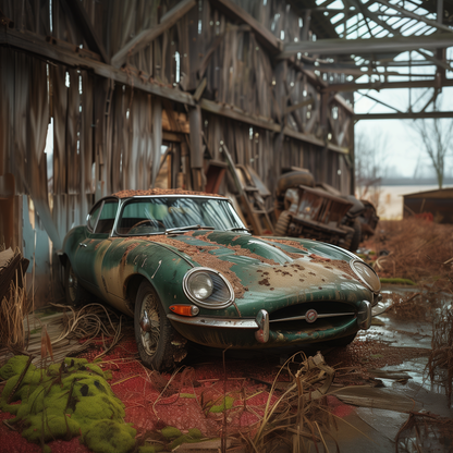 SURREAL - VINTAGE JAG E IN A OLD FARM