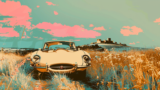 PANORAMIC - JAG E 1969 in A TUSCANY SUNNY LANDSCAPE