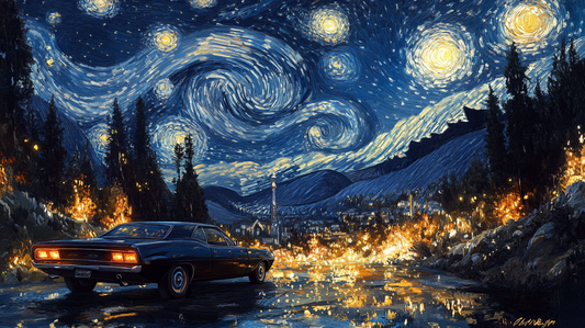 VAN GOGH - PLYMOUTH BARRACUDA 1964 IN A STARRY NIGHT